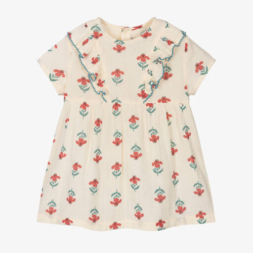 Petit Bateau-فستان أطفال بناتي قطن عضوي لون عاجي | Childrensalon Outlet