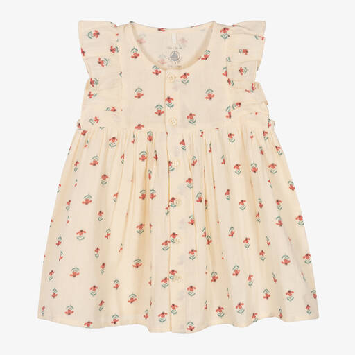 Petit Bateau-Baby Girls Ivory Organic Cotton Dress | Childrensalon Outlet