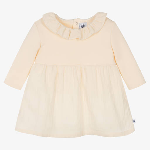 Petit Bateau-Baby Girls Ivory Organic Cotton Dress | Childrensalon Outlet