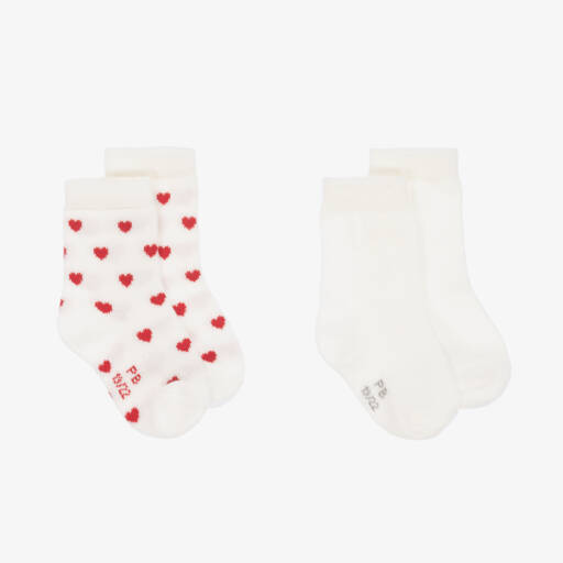 Petit Bateau-Baby Girls Ivory & Red Heart Cotton Socks (2 Pack) | Childrensalon Outlet
