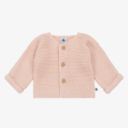 Petit Bateau-Baby Girls Pink Cotton Knit Cardigan | Childrensalon Outlet
