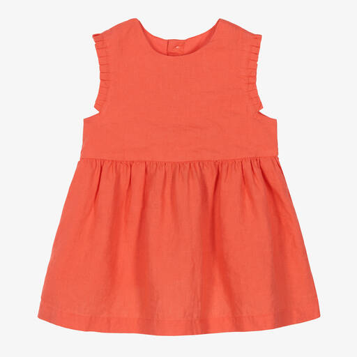 Petit Bateau-Baby Girls Red Linen Dress | Childrensalon Outlet