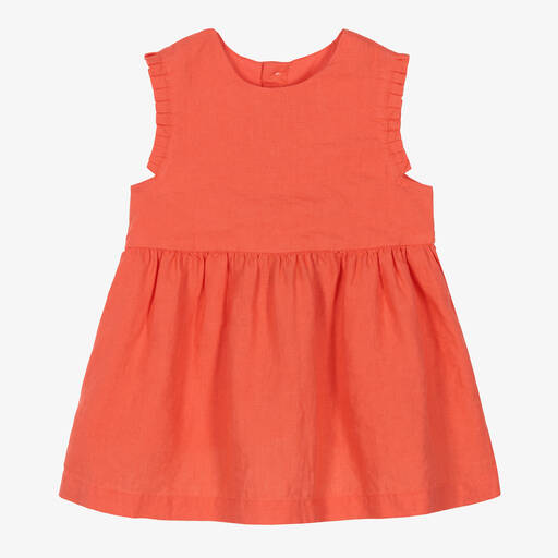 Petit Bateau-Robe rouge en lin bébé fille | Childrensalon Outlet