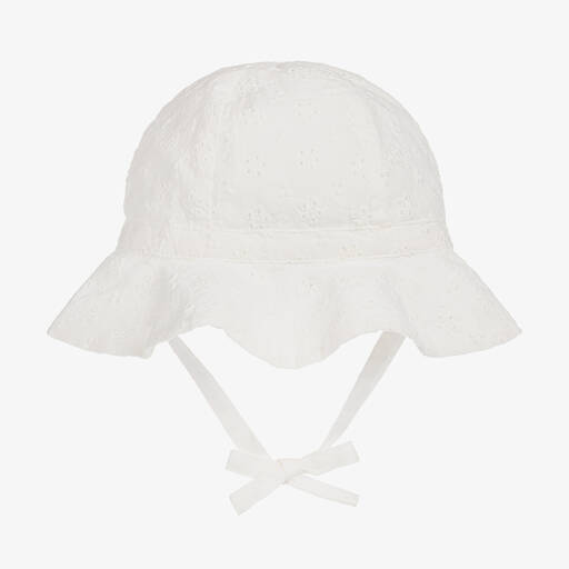 Petit Bateau-قبعة للشمس أطفال بناتي قطن لون أبيض | Childrensalon Outlet