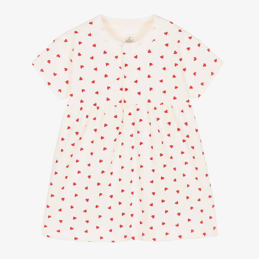 Petit Bateau-Baby Girls White & Red Heart Dress | Childrensalon Outlet