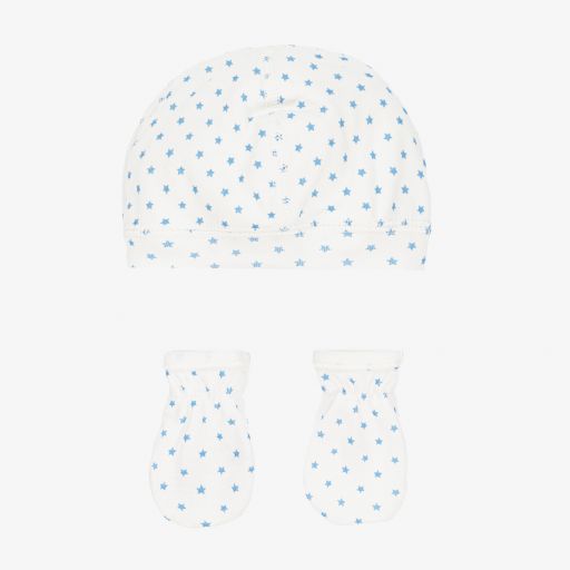 Petit Bateau-طقم قبعة قطن عضوي لون أبيض وأزرق للأطفال | Childrensalon Outlet