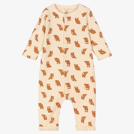 Petit Bateau-Beige Printed Cotton Babygrow | Childrensalon Outlet