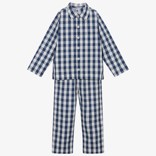 Petit Bateau-Pyjama à carreaux bleu en coton | Childrensalon Outlet