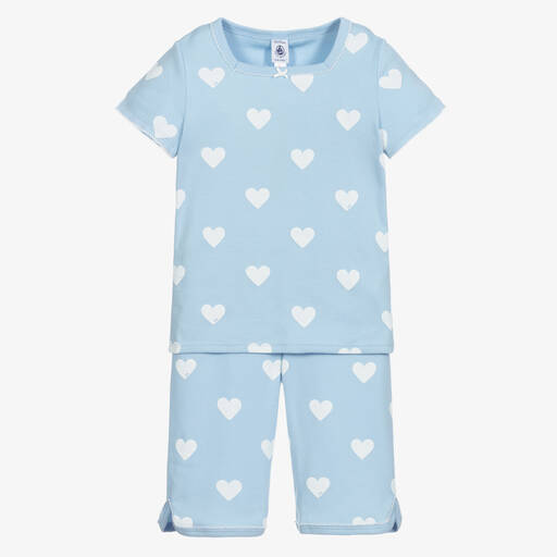 Petit Bateau-Blauer, kurzer Pyjama mit Herzen | Childrensalon Outlet
