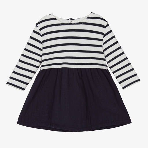 Petit Bateau-Blue Striped Cotton Dress | Childrensalon Outlet