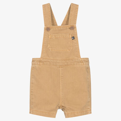 Petit Bateau-Beige kurze Jeans-Latzhose | Childrensalon Outlet