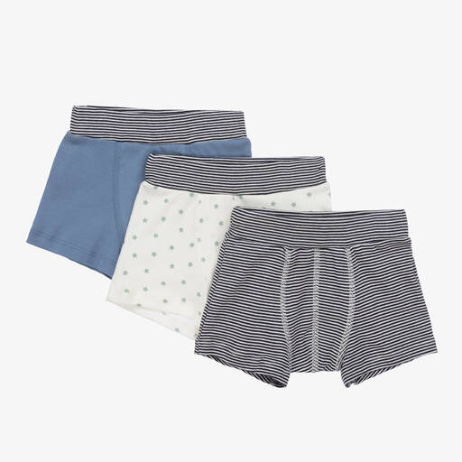 Petit Bateau-Boys Blue Cotton Boxer Shorts (3 Pack) | Childrensalon Outlet