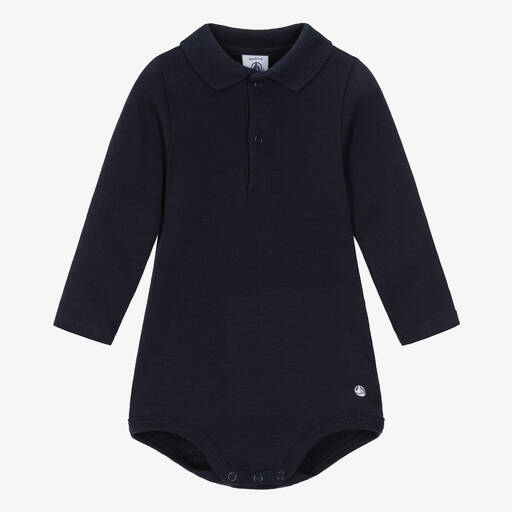 Petit Bateau-Синее боди поло из органического хлопка | Childrensalon Outlet