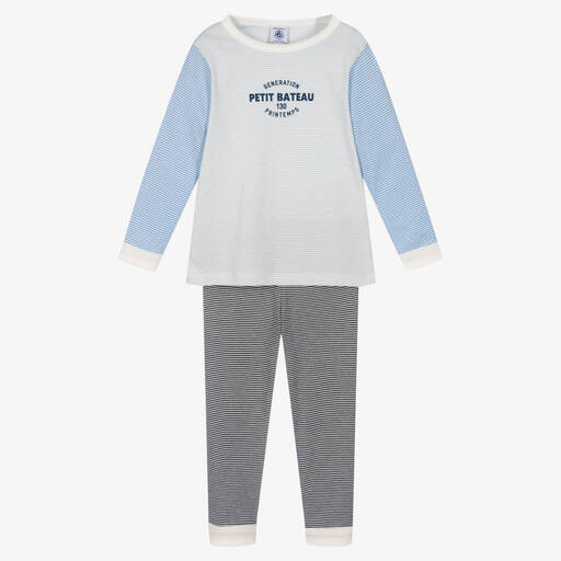 Petit Bateau-Blauer Streifen-Baumwollschlafanzug | Childrensalon Outlet