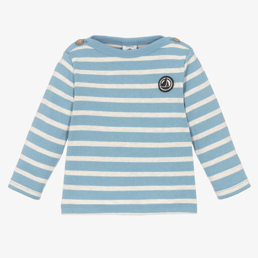 Petit Bateau-Boys Blue Striped Organic Cotton Top | Childrensalon Outlet