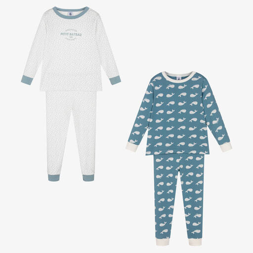 Petit Bateau-Boys Blue & White Cotton Pyjamas (2 Pack) | Childrensalon Outlet
