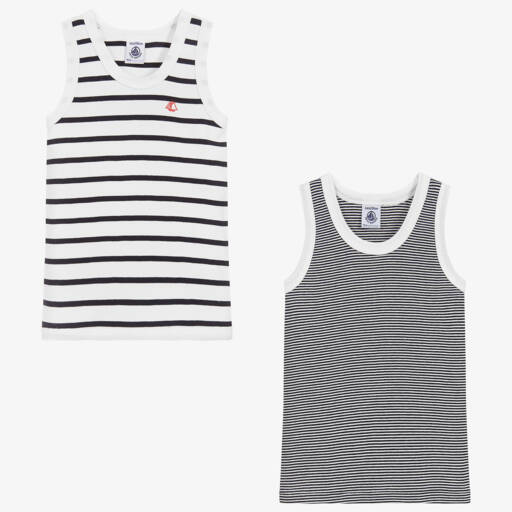 Petit Bateau-Boys Blue & White Cotton Vests (2 Pack) | Childrensalon Outlet