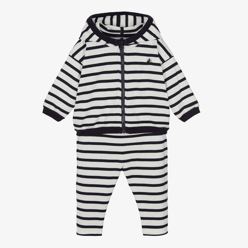 Petit Bateau-طقم بنطلون قطن عضوي جيرسي مقلم لون أزرق وأبيض | Childrensalon Outlet