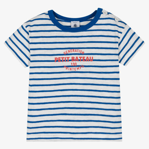 Petit Bateau-Boys Blue & White Striped Cotton T-Shirt | Childrensalon Outlet