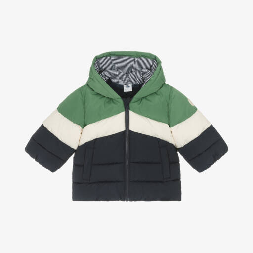 Petit Bateau-جاكيت بافر لون أخضر وأزرق للمواليد | Childrensalon Outlet
