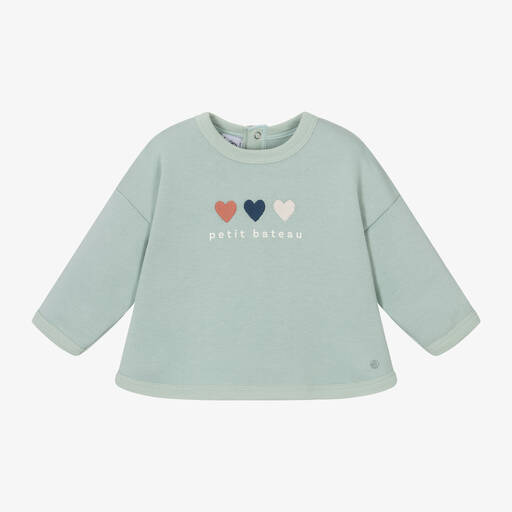 Petit Bateau-Boys Green Cotton Heart Sweatshirt | Childrensalon Outlet