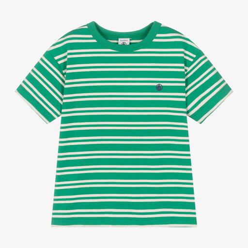 Petit Bateau-Boys Green Organic Cotton Stripe T-Shirt | Childrensalon Outlet