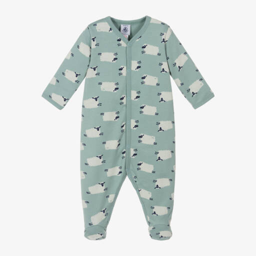 Petit Bateau-أفرول بيبي غرو للمواليد قطن عضوي لون أخضر بطبعة خروف | Childrensalon Outlet