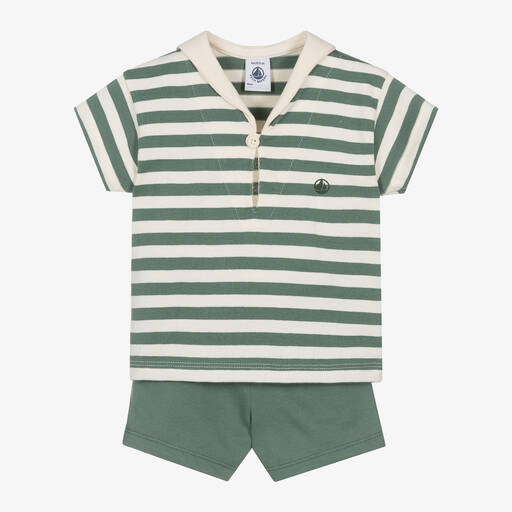 Petit Bateau-Boys Green Stripe Sailor Shorts Set | Childrensalon Outlet