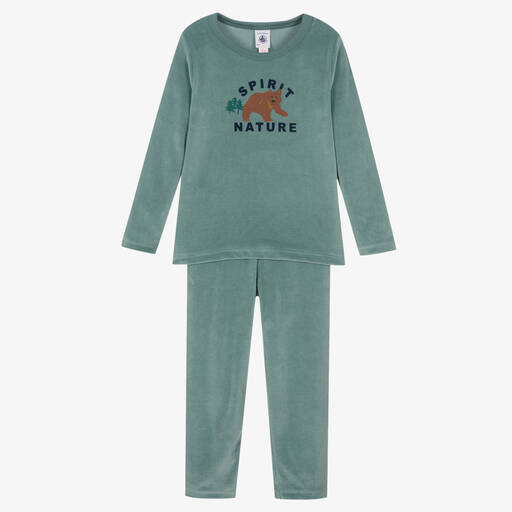 Petit Bateau-Boys Green Velour Pyjamas | Childrensalon Outlet