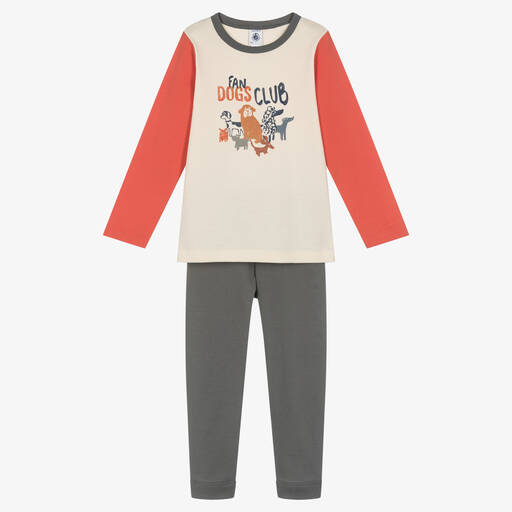 Petit Bateau-بيجاما قطن عضوي لون عاجي ورمادي للأولاد | Childrensalon Outlet