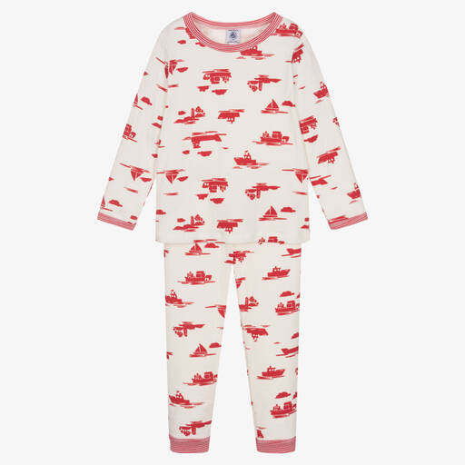 Petit Bateau-Boys Ivory & Red Organic Cotton Pyjamas | Childrensalon Outlet