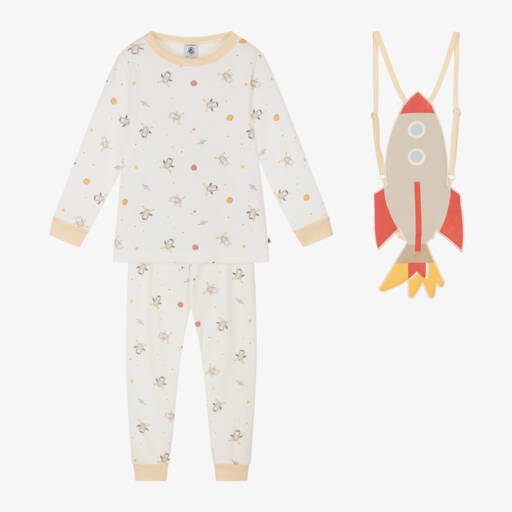 Petit Bateau-Boys Ivory Space Pyjama Set | Childrensalon Outlet