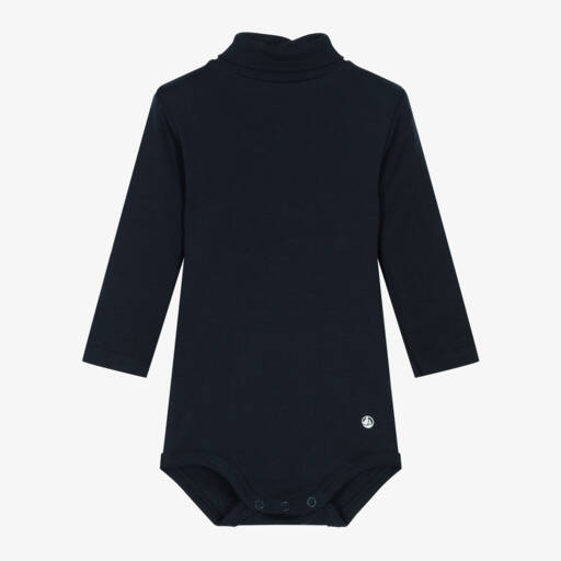 Petit Bateau-Boys Navy Roll Neck Bodysuit | Childrensalon Outlet