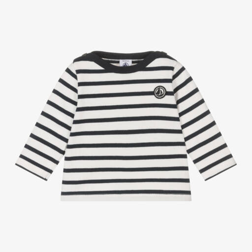 Petit Bateau-Бело-синий полосатый хлопковый топ для мальчиков | Childrensalon Outlet