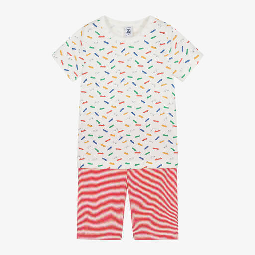 Petit Bateau-بيجاما شورت قطن عضوي لون عاجي وأحمر للأولاد | Childrensalon Outlet