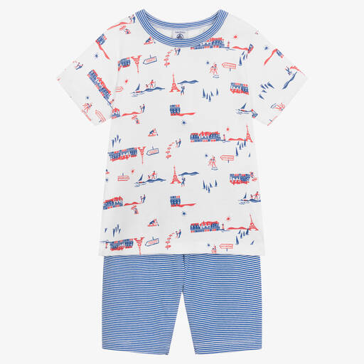 Petit Bateau-Бело-голубая пижама из органического хлопка | Childrensalon Outlet