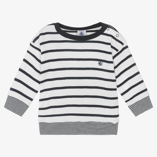 Petit Bateau-Boys White & Blue Stripe Cotton Top | Childrensalon Outlet
