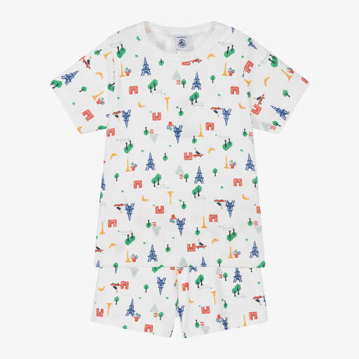 Petit Bateau-Boys White Cotton Paris Short Pyjamas | Childrensalon Outlet