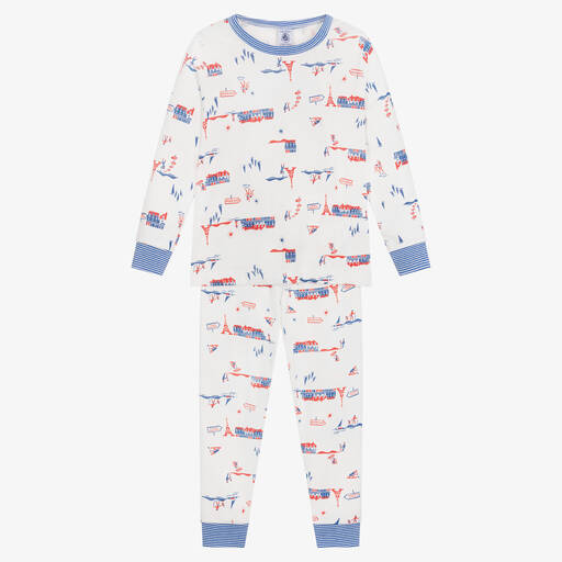 Petit Bateau-بيجاما قطن عضوي لون أبيض للأولاد | Childrensalon Outlet
