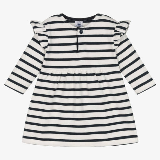 Petit Bateau-Girls Blue Breton Stripe Organic Dress | Childrensalon Outlet