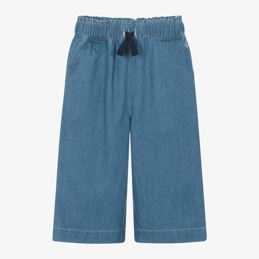 Petit Bateau-Girls Blue Chambray Culotte Trousers | Childrensalon Outlet
