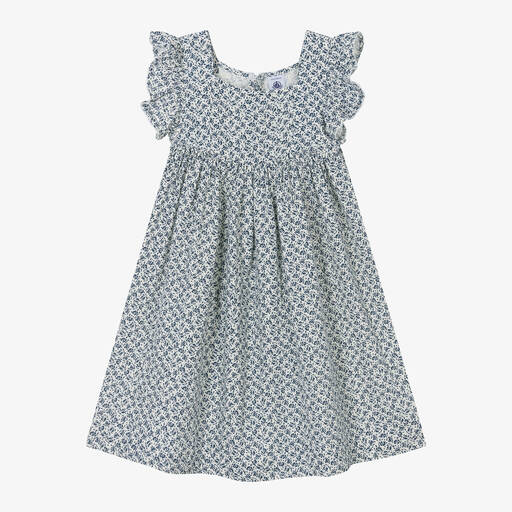 Petit Bateau-Girls Blue Floral Organic Cotton Dress | Childrensalon Outlet