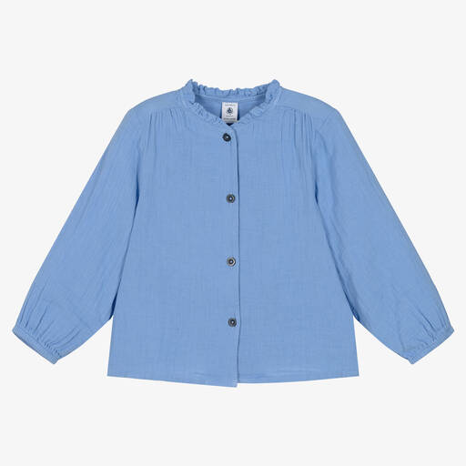 Petit Bateau-Blaue Bluse aus Bio-Käseleinen | Childrensalon Outlet