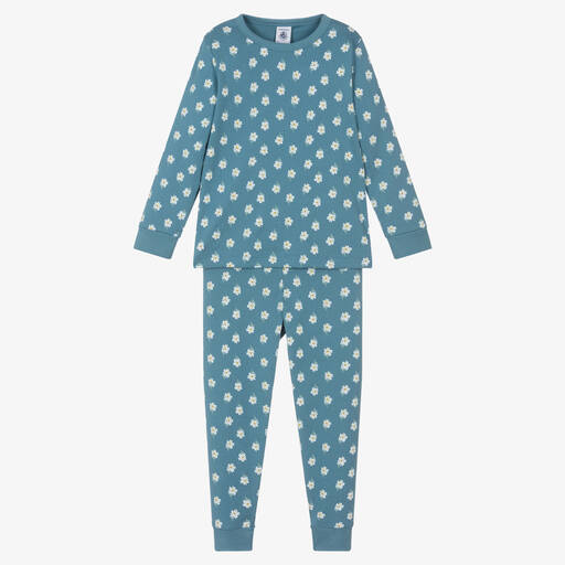 Petit Bateau-Blauer geblümter Bio-Schlafanzug | Childrensalon Outlet