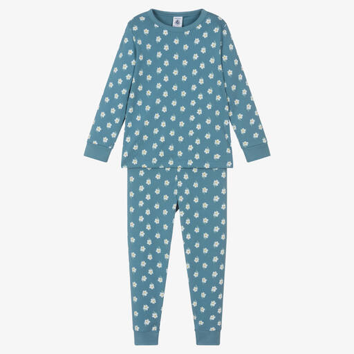 Petit Bateau-Голубая пижама из органического хлопка в цветочек | Childrensalon Outlet