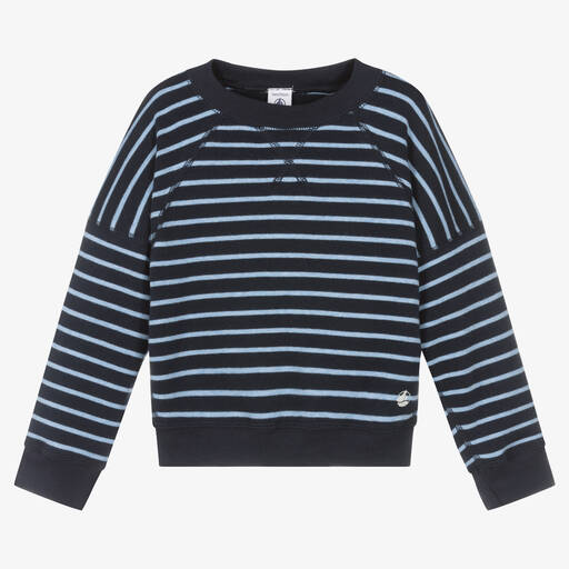 Petit Bateau-Girls Blue Striped Sweatshirt | Childrensalon Outlet