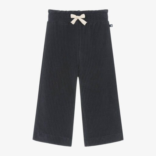 Petit Bateau-Girls Blue Velour Wide-Leg Trousers | Childrensalon Outlet