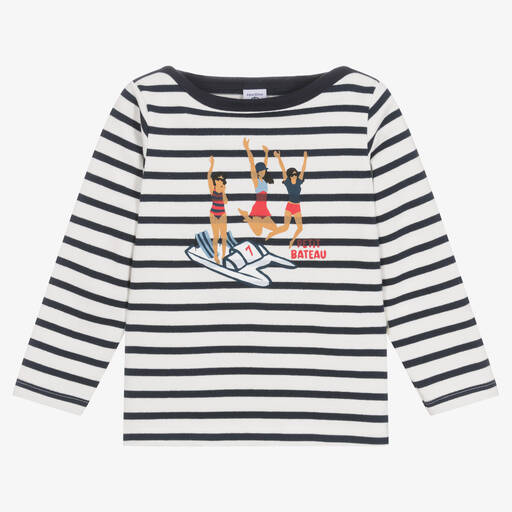 Petit Bateau-Girls Blue & White Striped Cotton Top | Childrensalon Outlet