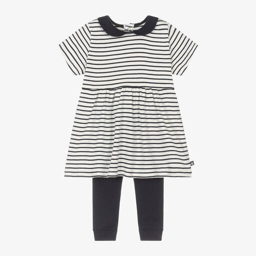Petit Bateau-Girls Cotton Navy Blue Leggings Set | Childrensalon Outlet