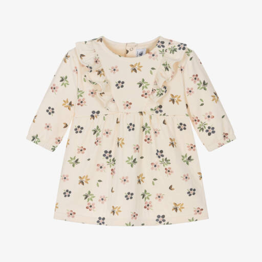 Petit Bateau-Girls Cream Floral Cotton Dress | Childrensalon Outlet